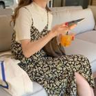 Short-sleeve Knit Top / Floral Strappy Midi Dress