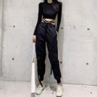 Long-sleeve Lace-up Cropped T-shirt / Buckled Cargo Harem Pants