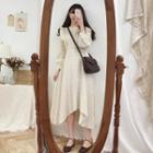 Long Sleeve Windowpane Ruffled Midi Dress
