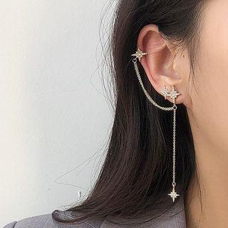 Rhinestone Star Chained Dangle Earring 1 Pair - As Shown In Figure - One Size