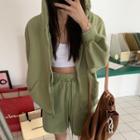 Plain Hooded Jacket Green - One Size