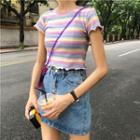 Striped Short-sleeve Slim-fit Cropped Top