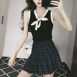 V-neck Color Block Knitted Tank Top