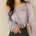 Frilled Trim Plain Long-sleeve Cropped Top
