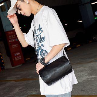 Plain Faux Leather Barrel Crossbody Bag Black - One Size