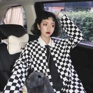 Long-sleeve Plaid Polo Shirt As Shown In Figure - One Size