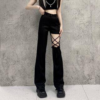 High Waist Cutout Bootcut Pants / Crop Tank Top