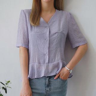 V-neck Ruffle-hem Blouse