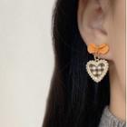 Heart Plaid Fabric Alloy Dangle Earring