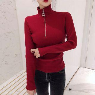 Long-sleeve Zip Placket Top