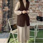Single Button Vest / Long-sleeve A-line Midi Dress
