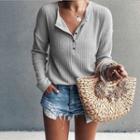 Long-sleeve Textured Henley T-shirt