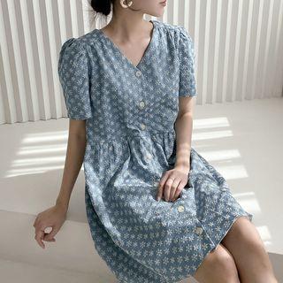 Shirred Embroidered Dress