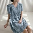 Shirred Embroidered Dress