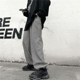 High-waist Checkerboard Print Pants