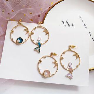 Non-matching Mermaid & Shell Alloy Hoop Earring