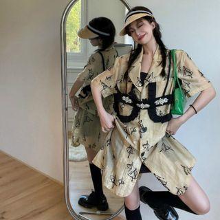 Short-sleeve Print Shit Dress / Camisole Top