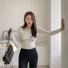 Stitch-trim Cropped Rib-knit Top