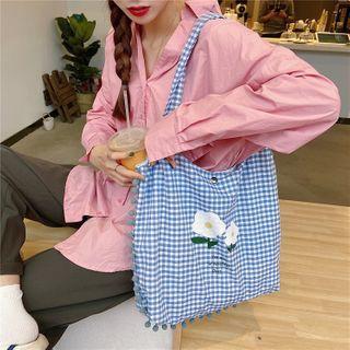 Plaid Flower Print Shopper Bag