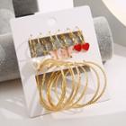 6 Pair Set: Faux Pearl / Butterfly / Heart / Alloy Hoop Earring (various Designs) Set Of 6 Pair - 5572501 - Pink & Red & Gold - One Size