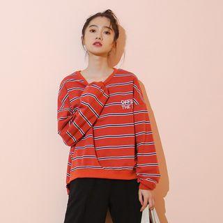 Striped Lettering Pullover