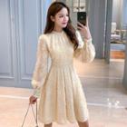 Lantern-sleeve Mini Lace Jacquard Dress