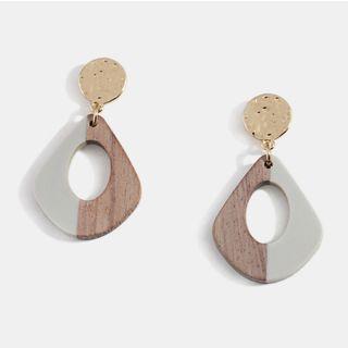 Wooden Panel Dangle Earring 1 Pair - As Shown In Figure - One Size