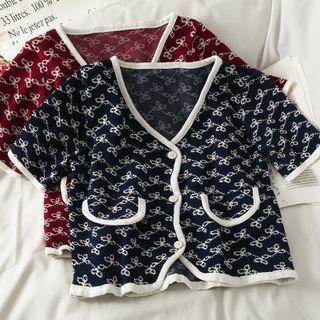 Printed Button-up Knit Top