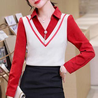 Mock Two-piece Contrast Trim Shirt
