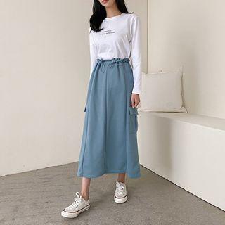 Pocket-trim Drawstring-waist Skirt