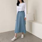 Pocket-trim Drawstring-waist Skirt