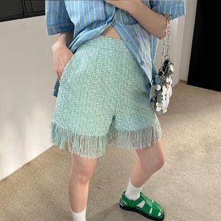 Plaid Fringed Trim Shorts