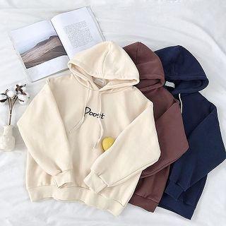 Lettering Embroidered Fleece Long-sleeve Hooded Sweatshirt