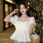 Puff-sleeve Faux Pearl Strap Blouse White - One Size