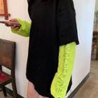 Mock Two-piece Contrast Long T-shirt