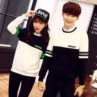 Couple Matching Colour Block Fleece-lined Sweatshirt