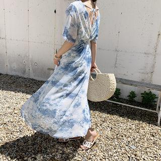 Tie-dye Maxi Chiffon Dress Blue - One Size