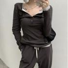 Long-sleeve Mock Two-piece Henley Top / Harem Pants