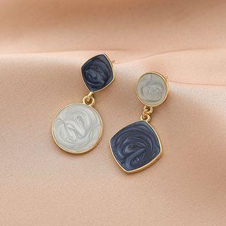 Two-tone Geometrical Drop Earring 1 Pair - Blue - One Size