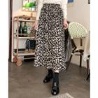 Band-waist Leopard Print Skirt Black - One Size