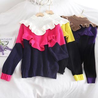 Color-block Ruffled Sweater