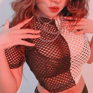 Short Sleeve Color-block Crop Top