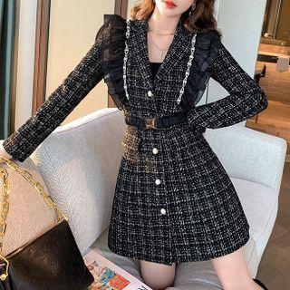 Frill Trim Single-breasted Tweed Mini A-line Blazer Dress