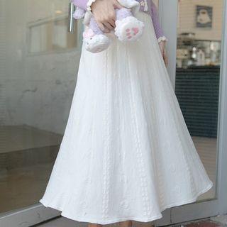 Plain Midi A-line Skirt Off-white - One Size