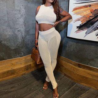 Set: Crop Tank Top + Mesh Panel Leggings