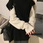Two-tone Turtleneck Sweater White & Black - One Size