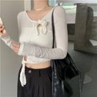 Long-sleeve Cut-out Cropped T-shirt / Camisole Top