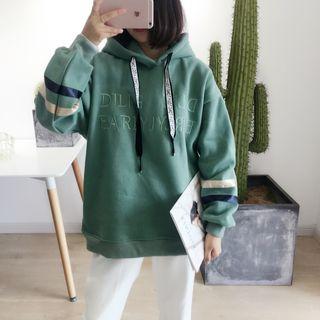 Letter Embroidered Striped Trim Hoodie
