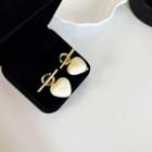 Alloy Heart Acrylic Dangle Earring Type A - 1 Pair - Gold & White - One Size
