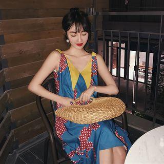 Sleeveless Asymmetric Printed Chiffon Midi Dress Blue - One Size